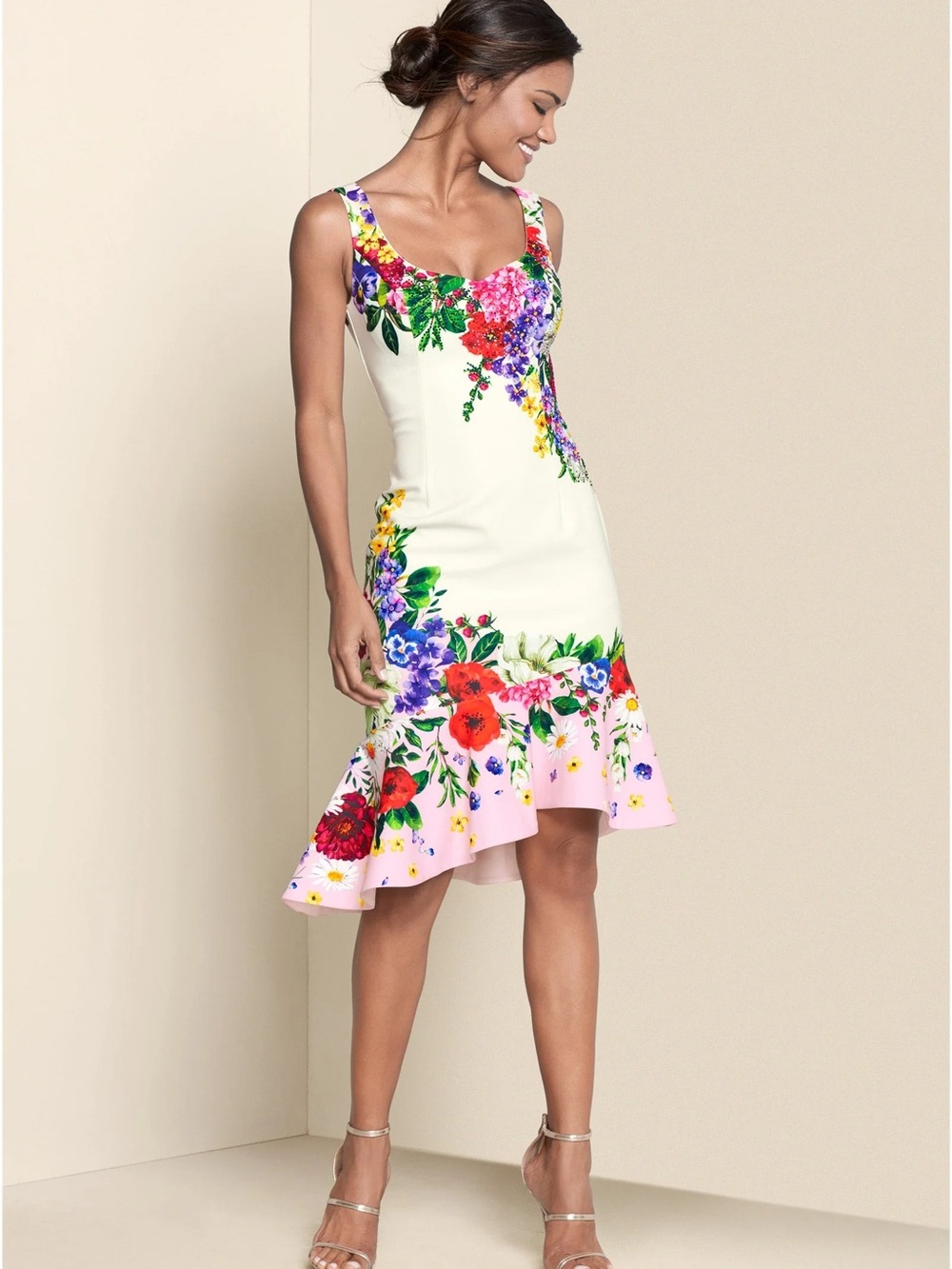 Venus Ruffle Trim Detail Dress - White Multi size M